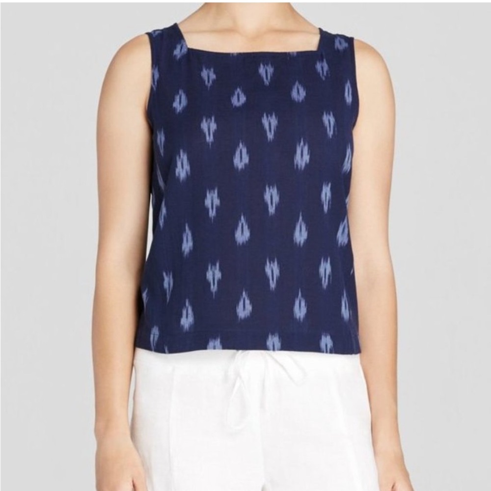Eileen Fisher | Square Neck Ikat Print Top size SP